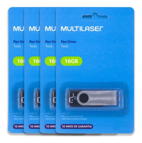 Kit 4 Pendrive 16gb - Multilaser 100% Original + Nota Fiscal