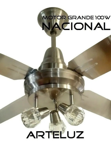 Ventilador Palas Ac. Inox + Plafon 3 Luces Prisma C/lamp Led