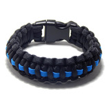 Pulsera De Supervivencia Paracord Negro Delgada Línea Azul P