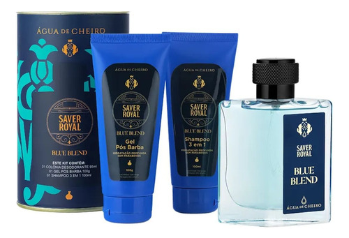 Kit Lata Saver Royal Blue Blend Deo Colônia 95ml+ Gel Pós Barba 100g+ Shampoo 3 Em 1 100ml Água De Cheiro