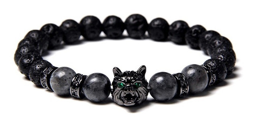 Pulsera De Lobo Piedra Volcánica Y Gray M1