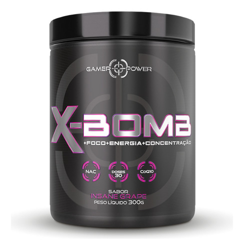 Pre Treino Energetico X Bomb 300g Foco Energia - Gamer Power Sabor Uva Louca