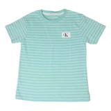 Camiseta Listrada De Azul/branco Calvin Klein Infantil 