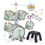 Batería Musical Niños Drum Juguetes Con Banco Baquetas 10pzs