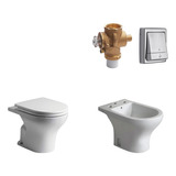 Combo Baño Ferrum Veneto Inodoro Bidet Tapa Tecla Valvula Fv