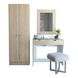Mueble De Tocador + Espejo + Closet 2p - Rovere / Blanco