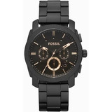 Reloj De Pulsera Fossil Fs4682 De Cuerpo Color Dorado, Para Hombre, Fondo Negro, Con Correa De Acero Inoxidable Color Negro, Bisel Color Negro Y Hebilla Simple