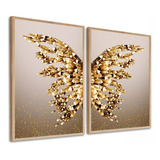 Quadro Decorativo Borboleta Dourada E Bege Sala Com Moldura