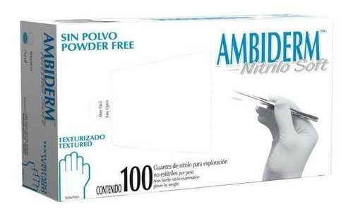 Guantes Descartables Antideslizantes Ambiderm Soft Color Blanco Talle S De Nitrilo X 100 Unidades