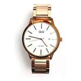 Reloj Pulsera Q&q Adulto Bl74-800y De Cuerpo Color Oro Rosa, Analógico, Para Hombre, Con Correa De Acero Color Oro Rosa, Agujas Color Oro Rosa, Dial Blanco, Minutero/segundero Blanco Y Desplegable