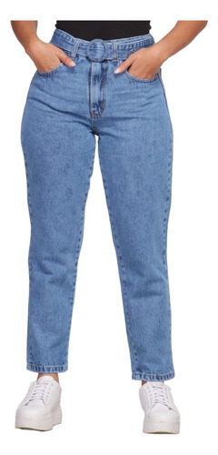 Calça Mom Jeans Feminina Cintura Alta Cinto Removível 