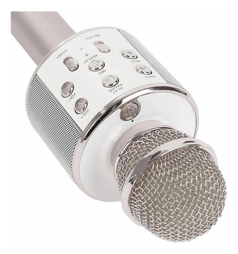 Microfone Infantil Star Voice Bluetooth Recarregável Sem Fio Cor Prata