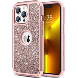 Funda Para iPhone 13 Pro Max Rose Gold Brillos Hard Pc