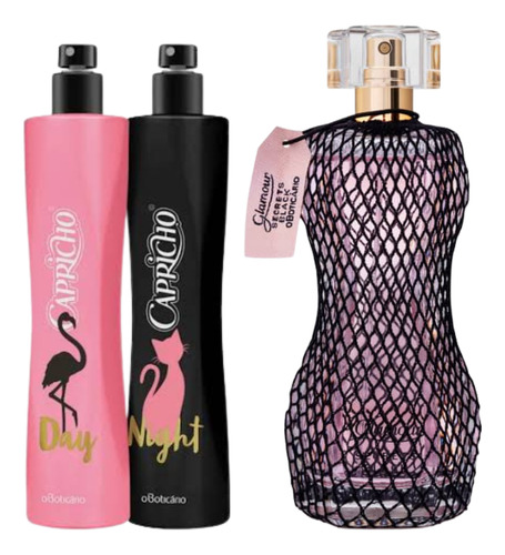 Combo O Boticário Capricho Day & Night + Glamour Secrets Black Kit Presente Perfume Infantil E Feminino 