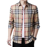 Camisa Cuadro Casual Slim Moda Caballero Manga Larga Ocio