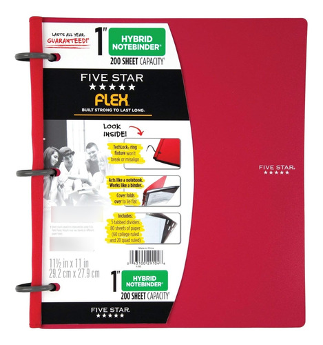 Five Star ® Flex Carpeta Cuaderno Con 60 Hojas Y 5 Separador