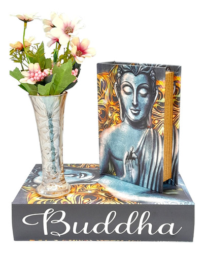 Kit Livro Caixa Mdf Buda Hindu Tibetano E Vaso Decorativo