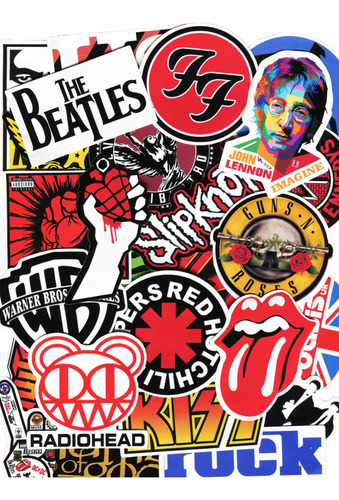 50 Calcomanías Stickers Musica Bandas Rock Punk Vintage Pvc