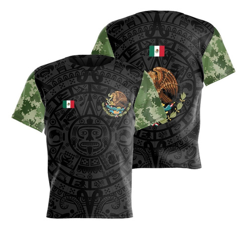 Playera Pd002 Con Diseño Azteca, Negro Y Verde Camuflado