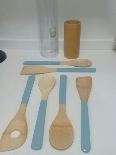 Set Bamboo Cocina X 6 + Base. Oferta Dia De La Madre