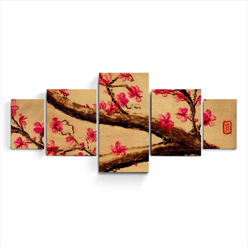 Cuadro Triptico Poliptico Arbol Cerezo Sakura Arte Japones