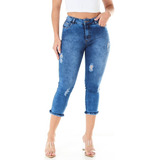 Calça Jeans Capri Azul Marmorizada C/ Lycra Mega Promoção