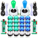 Kit Arcade Mame 2 Players Perita Botones Led Azul Y Verde