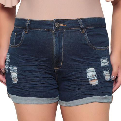 Short Jeans Plus Size Feminino Cintura Alta Destroyed