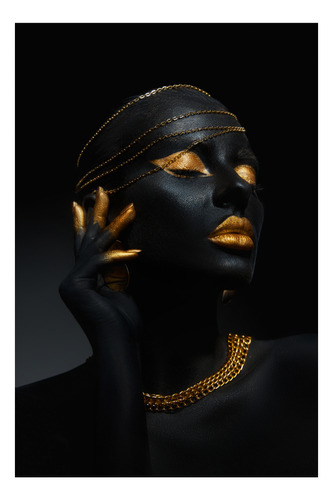 Quadro Mulher Negra Dourada 03 Fashion 20x30 Cm