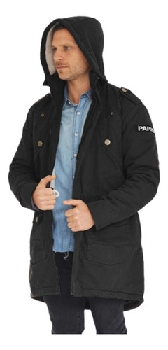 Campera Hombre Parka De Gabardina Con Corderito Con Capucha