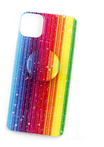 Funda Case + Sujetador Arcoíris Colores Brillos Para iPhone
