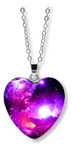 Collar Dije Cristal Corazón Galaxia Nebulosa Universo Mujer