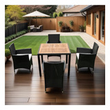 Gingvat 5 Piece Outdoor Rattan Set With Wood Top Table And