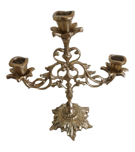 Castiçal  Candelabro 3 Três Velas Bronze Maciço Trabalhado