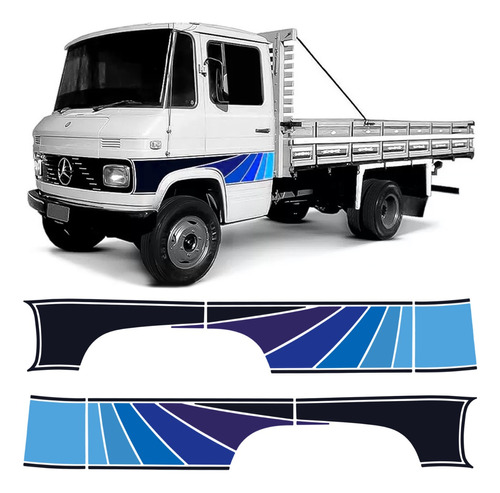 Kit Adesivo Faixa Lateral Porta Caminhão Mb 608 Azul