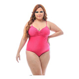 Maiô Plus Size Compressão Pink Costas Altas