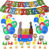 Set Decoración Globos Cumpleaños Mario Bross + Topper
