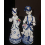 Figuras Antiguas Pareja Victoriana Porcelana Blue And White 