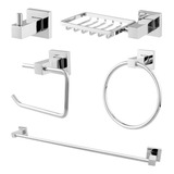 Kit Acessórios De Banheiro Lavabo De Inox Cromado Super Luxo