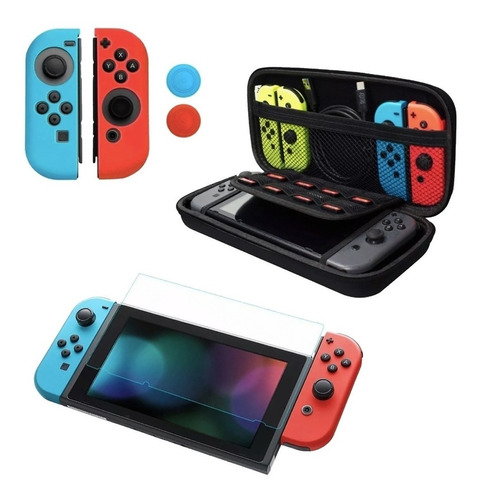 Kit X6 Funda Nintendo Switch + Vidrio Templado + Cubre Joy Con