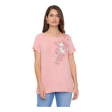 Polera Mujer M/c Botónes Hombro Rosado Print Corona