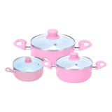 Bateria Cocina Carol Juego Cacerolas Color Rosa Pastel Jb5