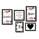 Kit 5 Quadros Decorativos Mdf Frases Amor Fé Gratidão Sala