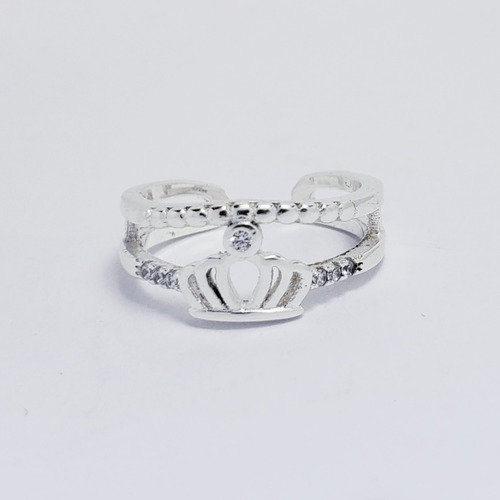 Anillo Medio Dedo Corona Con Micro Zirconia En Plata Ley 925