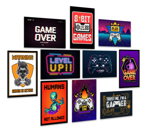 Kit 10 Placas Decorativas Mdf Quadros Geek Nerd Gamer Jogos 