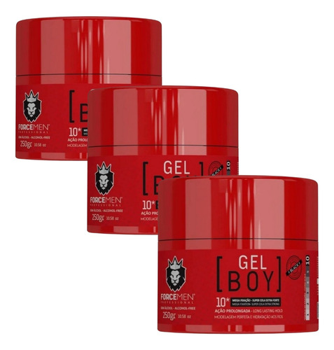 Kit 3 Gel Boy Preto Super Cola 250g Force Men 