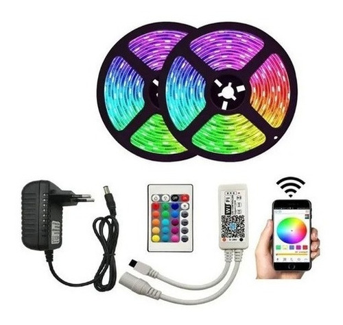 Cinta Led Multicolor Rgb Luz 5m Control Adaptador Bluetooth