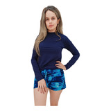 Conjunto De Praia Feminino Short E Camiseta Proteção Uv