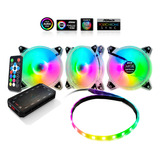 Kit 3x Cooler Fan Ventoinha Rgb 120mm Controlador + Controle