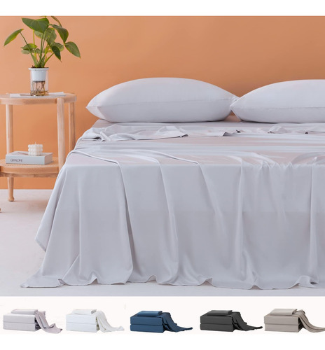 Juego De Sábanas Bedbay Bamboo King Size, Ropa De Cama Gris,